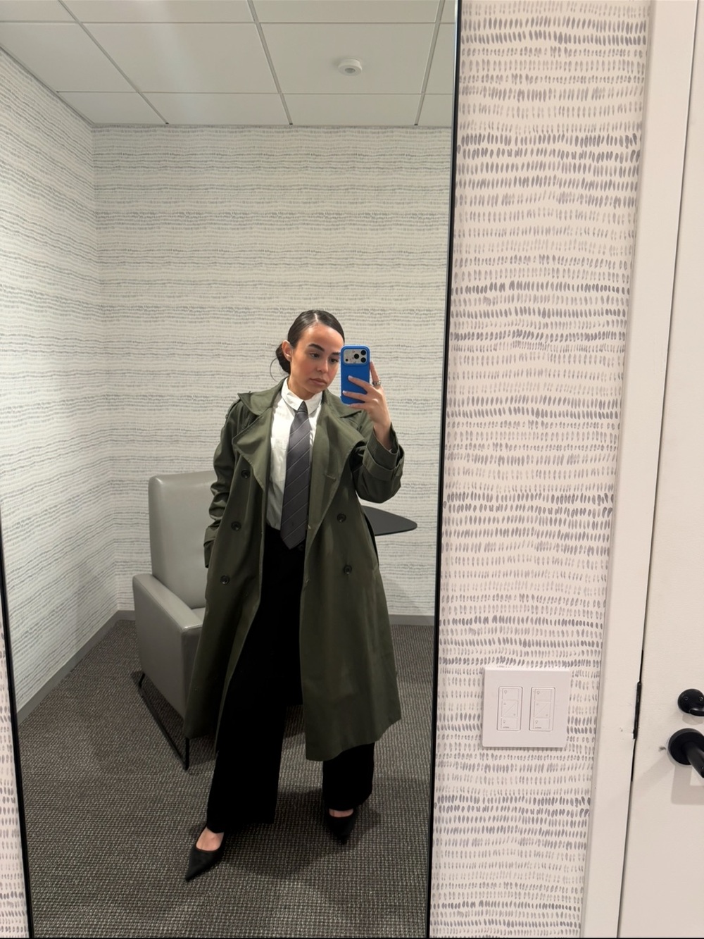 ASOS Dark Khaki Double-Breasted Trench Coat